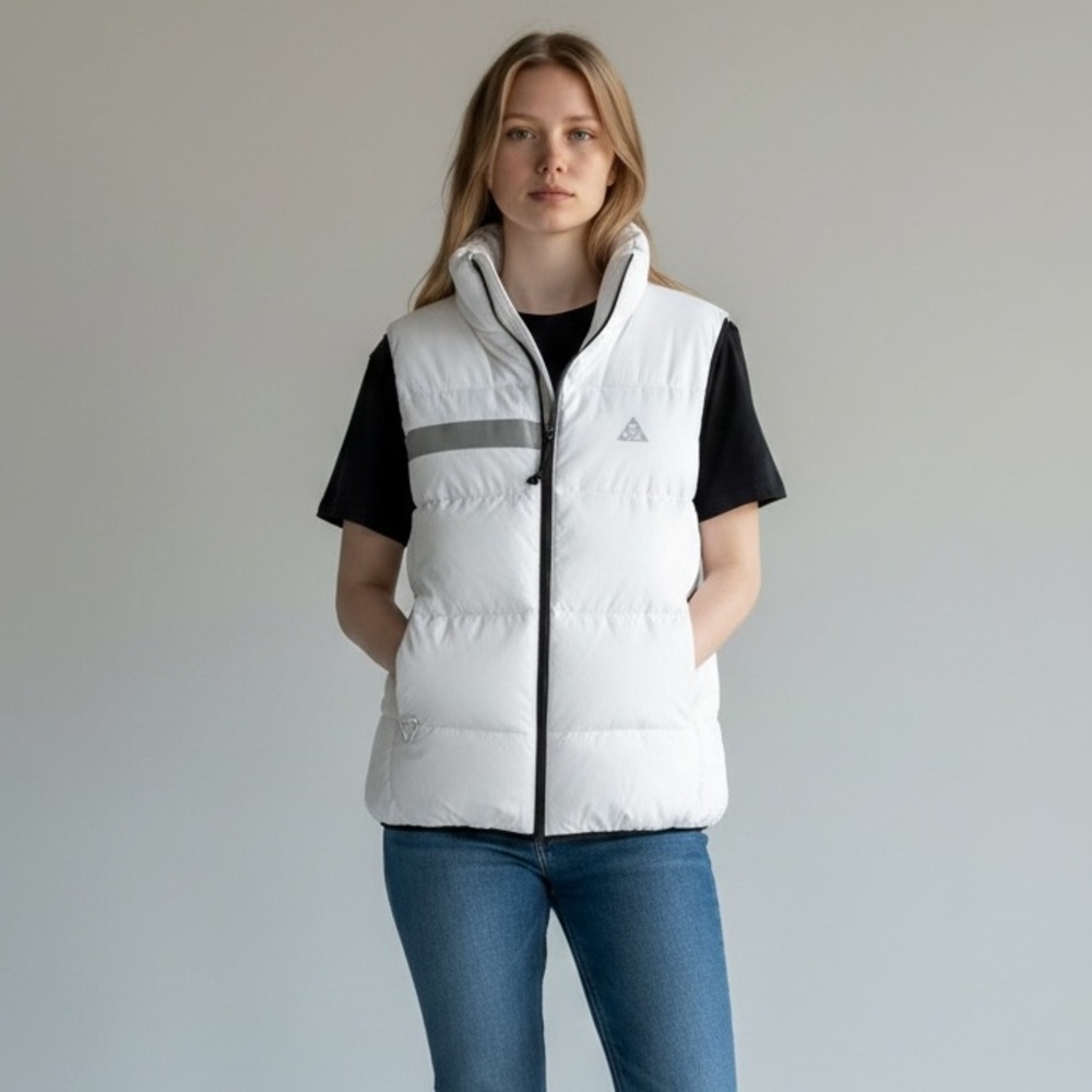 Women's White Puffer Vest with High Neck Nike ACG Down Puffer Vest (White) Large